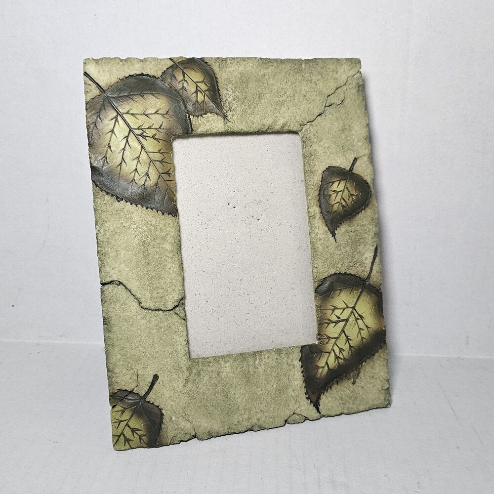 Decorative Rustic Primitive Textured Leaves Green Faux Stone Picture Frame